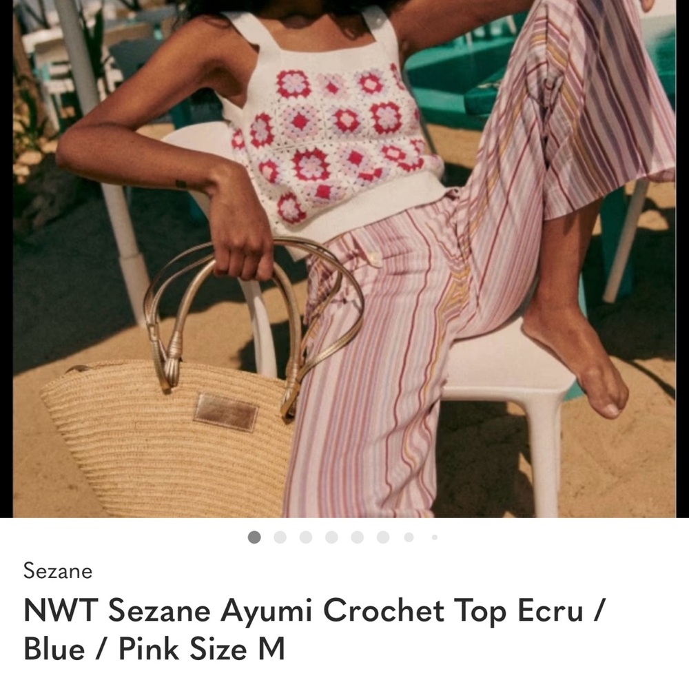 Sezane Crochet Patchwork Tank Top in Cream and Pink